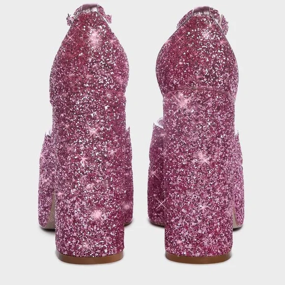 Azalea Wang Pink Bali Glittery Platform Heels Size 9 - Picture 8 of 8